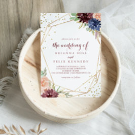 Geometric Guld Glitter Calligraphy Bröllop Inbjudningar