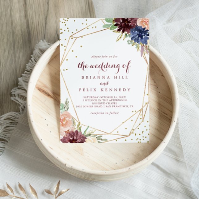 Geometric Guld Glitter Calligraphy Bröllop Inbjudningar (Skapare uppladdad)