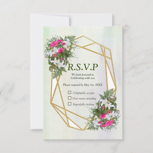 Geometric - Guld Glitter Flower Bouquet OSA Kort (Framsida)