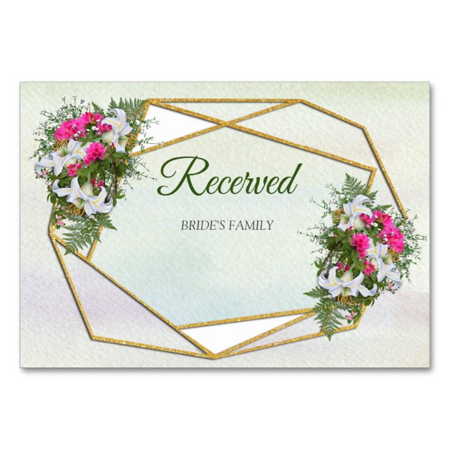 Geometric - Guld Glitter Flower Bouquet Theme Bordsnummer (Framsidan)