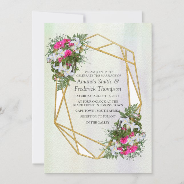Geometric Guld Glitter Flower Bouquet Theme Inbjudningar (Framsida)