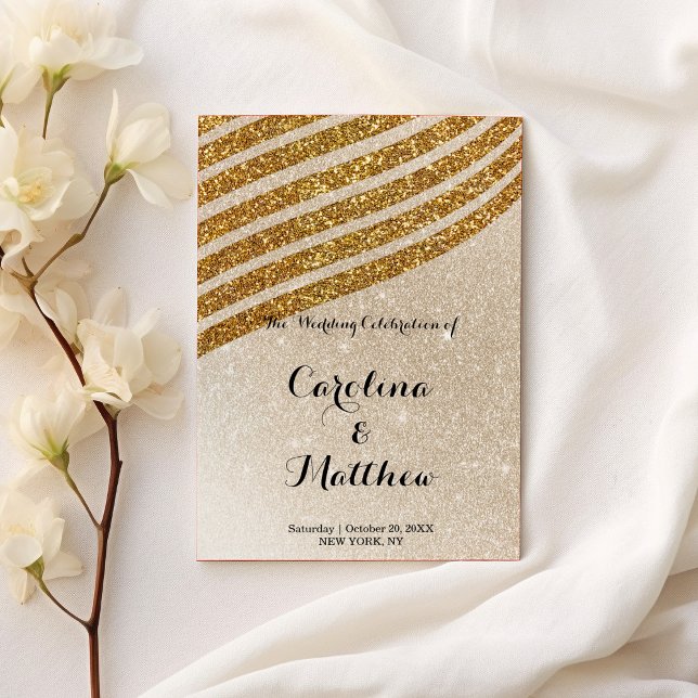 Geometric guld glitter gradient glam Bröllop Program (Geometric gold glitter gradient glam Wedding Program)