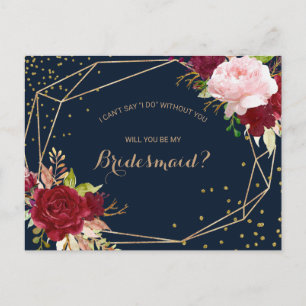 Geometric Guld Glitter och Red Tropical Bridesmaid Inbjudan Vykort