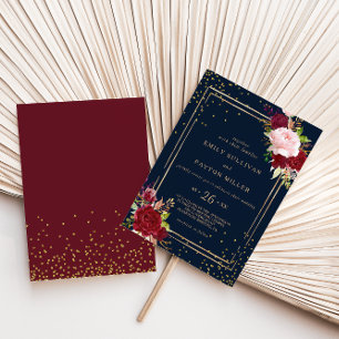 Geometric Guld Glitter och Red Tropical Bröllop Inbjudningar