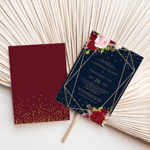 Geometric Guld Glitter och Red Tropical Bröllop Inbjudningar