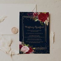 Geometric Guld Glitter Red Bröllop Breakfast