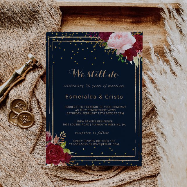 Geometric Guld Glitter Red Tropical Vow Renewal Inbjudningar (Skapare uppladdad)