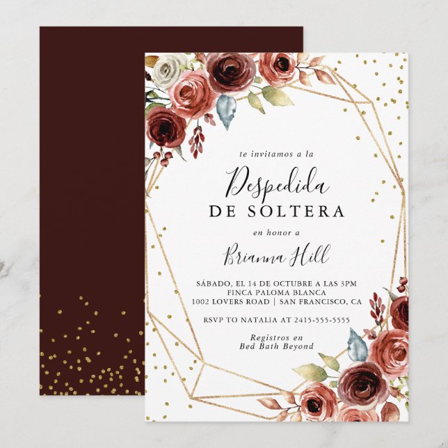 Geometric Guld Glitter Spanska Möhippan Inbjudningar (Fram/baksida)