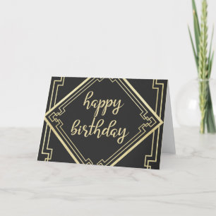 Geometric Guld Gräns Art Deco Birthday Kort