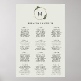 Geometric Guld Greenery Bröllop Seatschdiagram Poster