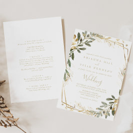Geometric Guld Greenery Fall Front & Back Bröllop Inbjudningar