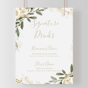 Geometric Guld Greenery Fall Namnteckning Drinks-t Poster
