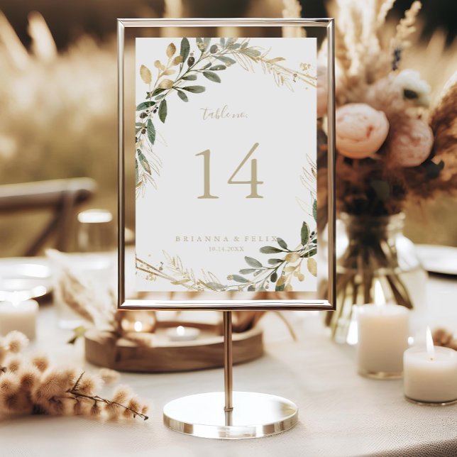 Geometric Guld Greenery Fall Wedding Bordsnummer (Skapare uppladdad)