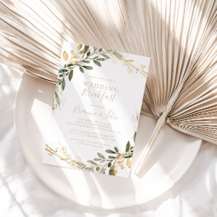 Geometric Guld Greenery Fall Wedding Breakfast Inbjudningar