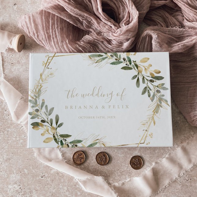 Geometric Guld Greenery Fall Wedding Guest Bok (Skapare uppladdad)