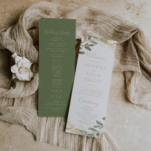 Geometric Guld Greenery Fall Wedding Program
