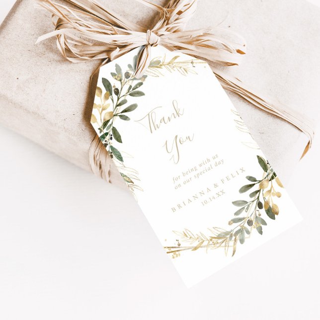 Geometric Guld Greenery Fall Wedding Tack Presentetikett (Skapare uppladdad)