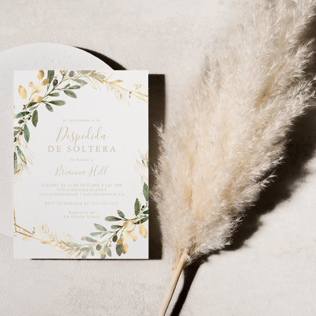 Geometric Guld Greenery Spain Möhippa Inbjudningar (Skapare uppladdad)