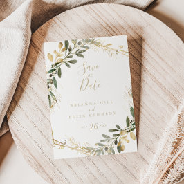 Geometric Guld Greenery sparar inte datumet Vykort