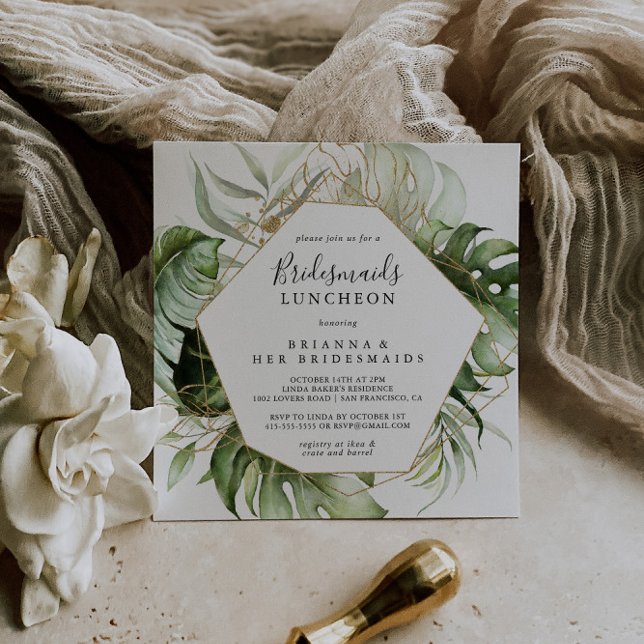 Geometric Guld Grönt Bridesmaids Luncheon Shower Inbjudningar (Skapare uppladdad)