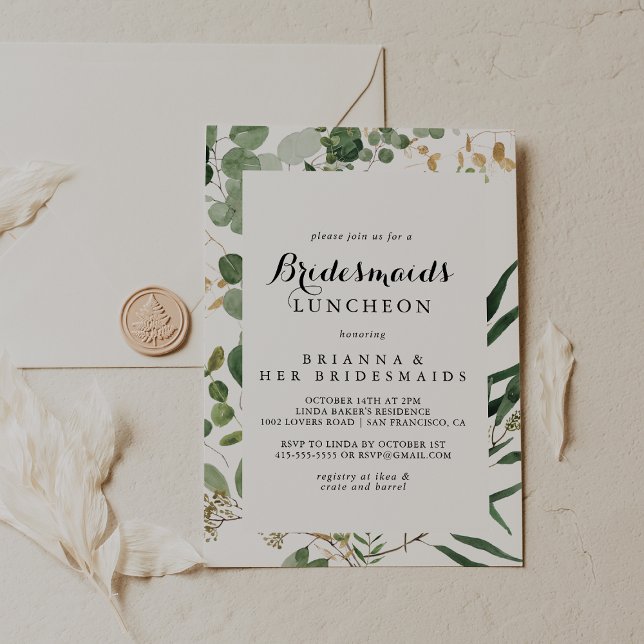 Geometric Guld Grönt Bridesmaids Luncheon Shower Inbjudningar (Skapare uppladdad)