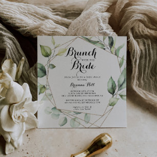 Geometric Guld Grönt Brunch med Bride Shower Inbjudningar