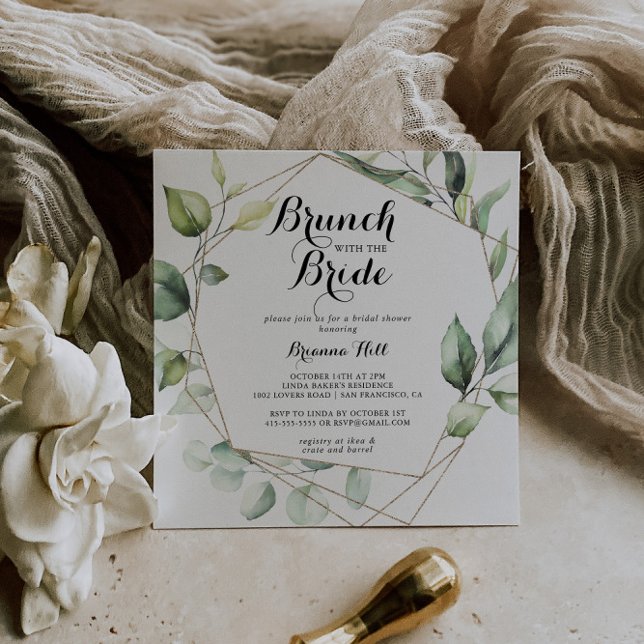 Geometric Guld Grönt Brunch med Bride Shower Inbjudningar (Skapare uppladdad)