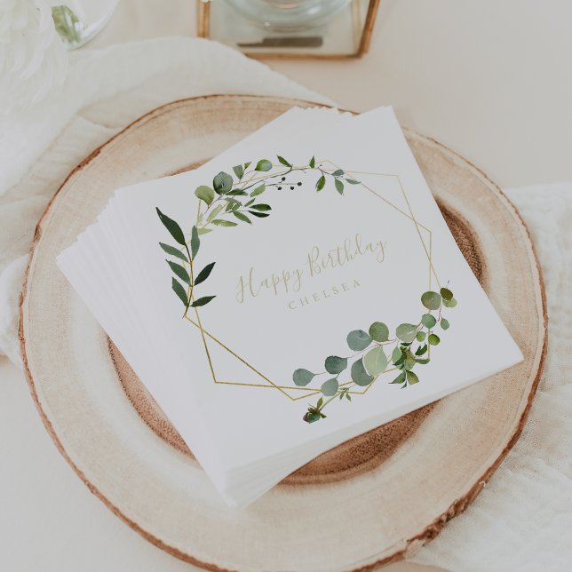 Geometric Guld Grönt Calligraphy Grattis på födels Pappersservett (Skapare uppladdad)