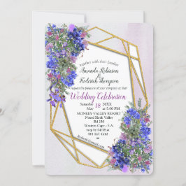 Geometric Guld & Lavender Flowers Bröllop Inbjudningar