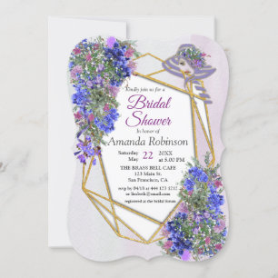 Geometric Guld & Lavender Flowers Möhippa Inbjudningar