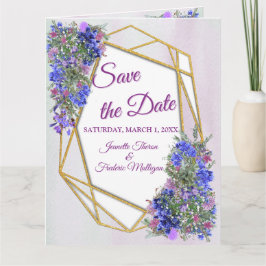 Geometric Guld & Lavender Flowers Spara datum Kort
