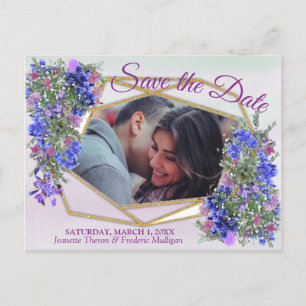 Geometric Guld & Lavender Flowers Spara datum Meddelande Vykort