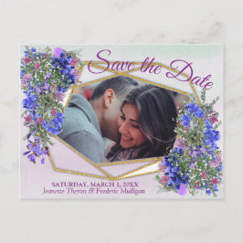 Geometric Guld & Lavender Flowers Spara datum Meddelande Vykort