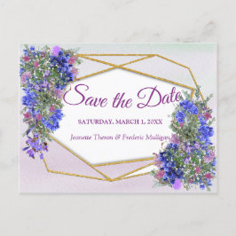 Geometric Guld & Lavender Flowers Spara datum Meddelande Vykort