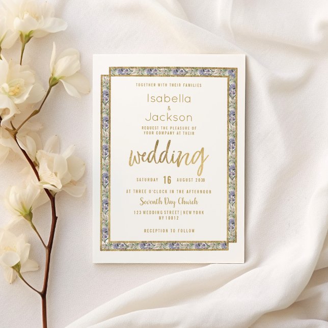 Geometric guld lavender rosa blommigt Bröllop Inbjudningar (Geometric gold lavender pink floral Wedding )