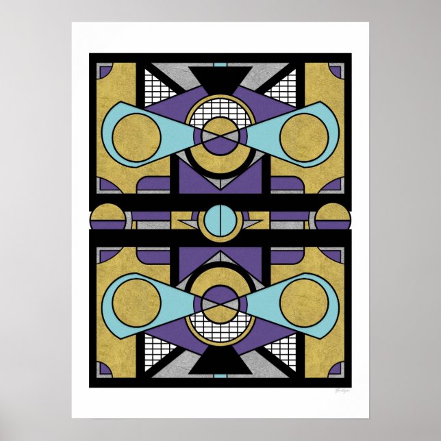 Geometric Guld Lila Art Deco Abstract Design Poster (Framsidan)