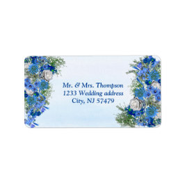 Geometric - Guld-Navy Blue Flower Bouquet Adressetikett