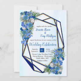 Geometric Guld-Navy Maj Flowers Inbjudningar