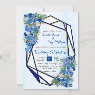 Geometric Guld-Navy Maj Flowers Inbjudningar