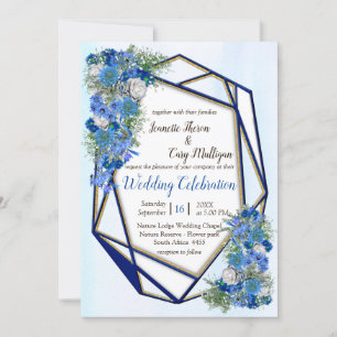 Geometric Guld-Navy Ramar & Maj Flowers Inbjudningar