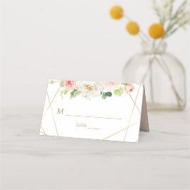 Geometric guld och  blommigt bröllop placeringskort