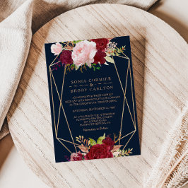 Geometric Guld och Red Tropical Bröllop Inbjudningar