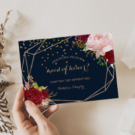 Geometric Guld och Red Tropical Maid of honor Inbjudan Vykort