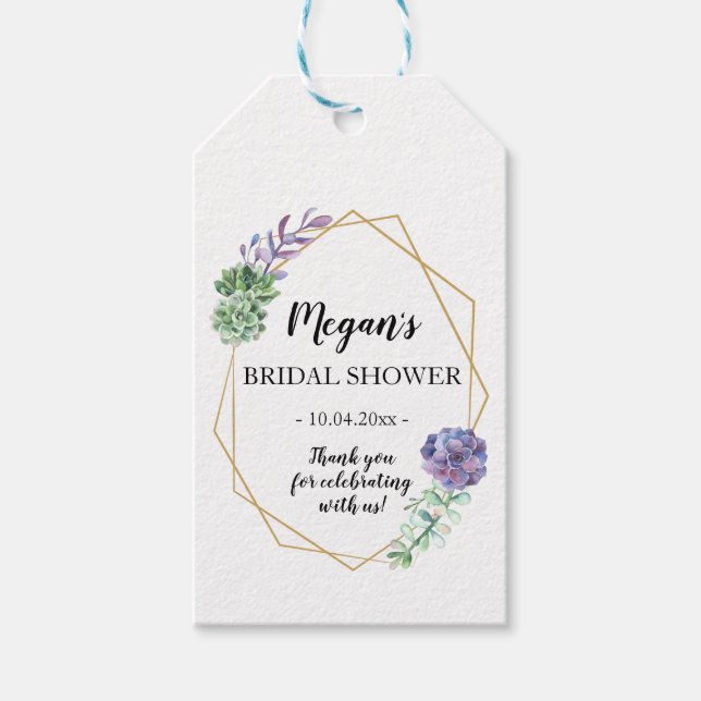 Geometric guld och succulents Favor Gift Märkre Presentetikett (Framsidan)