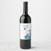 Geometric Guld Ram blå blommigten Bröllop Vin