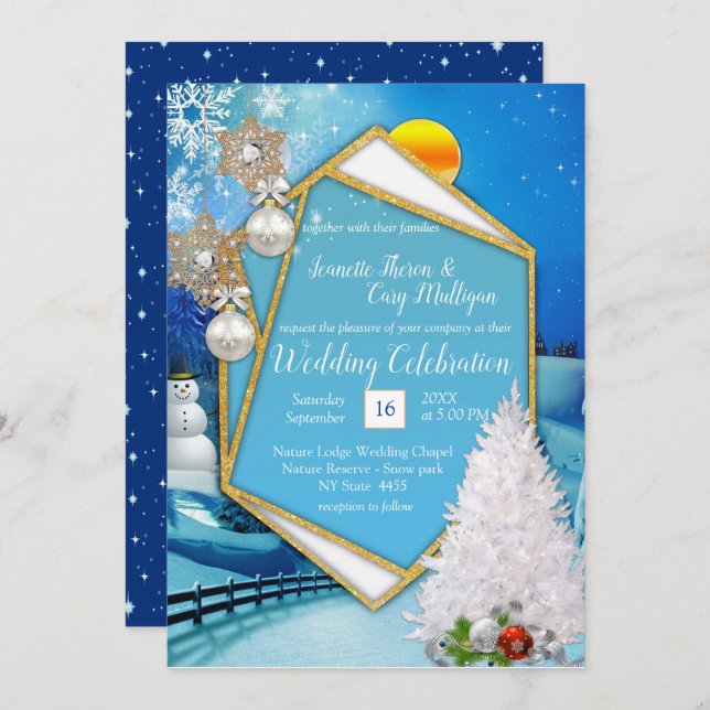 Geometric Guld Ram Bröllop Inbjudningar (Fram/baksida)