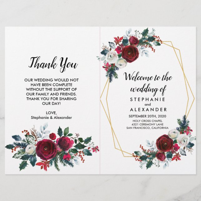 Geometric Guld Ram Burgundy Winter Flowers (Framsida)