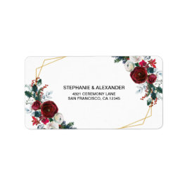 Geometric Guld Ram Burgundy Winter Flowers Adressetikett