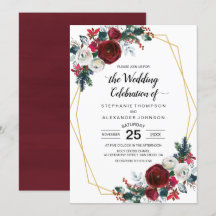 Geometric Guld Ram Burgundy Winter Flowers