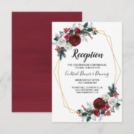Geometric Guld Ram Burgundy Winter Flowers Inbjudningar